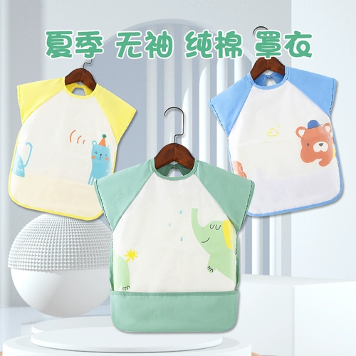 Детский водонепроницаемый летний слюнявчик, тонкий хлопковый фартук, нагрудник, с карманом, сзади на завязках