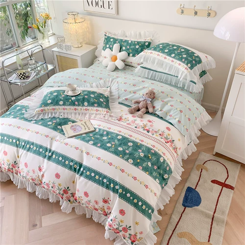 Хлопковый комплект для принцессы, пододеяльник, простыня, французский стиль, 4 предмета, цветочный принт, 3 предмета