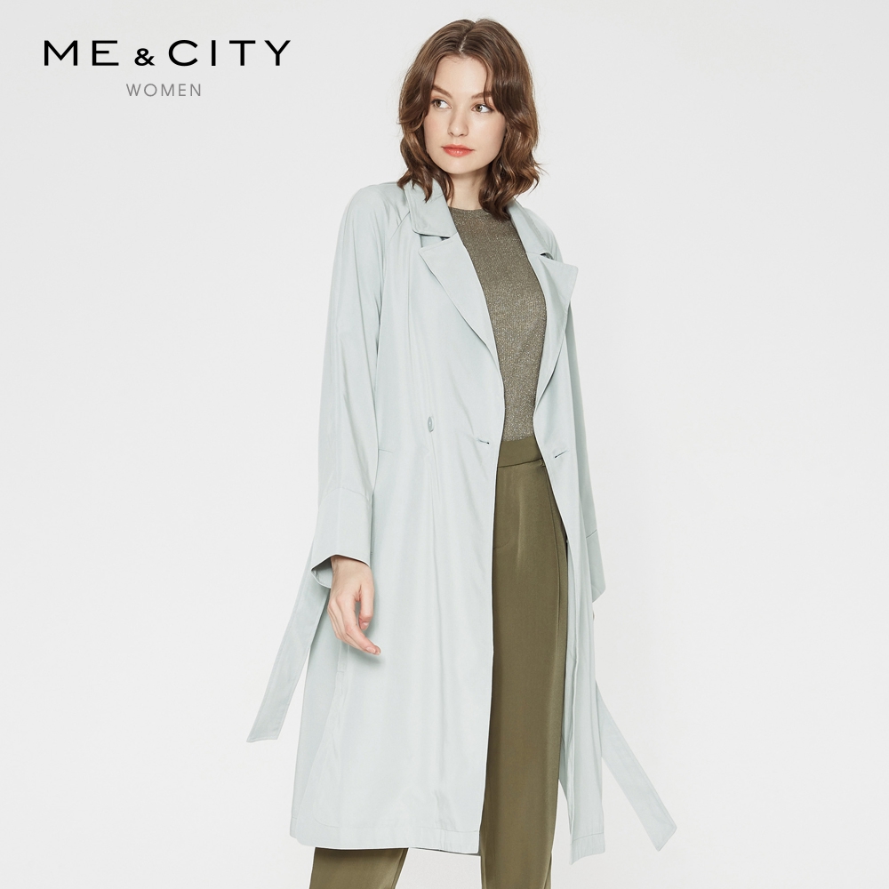 预售|莱赛尔天丝MECITY女2018新款气质中长款系带风衣外套