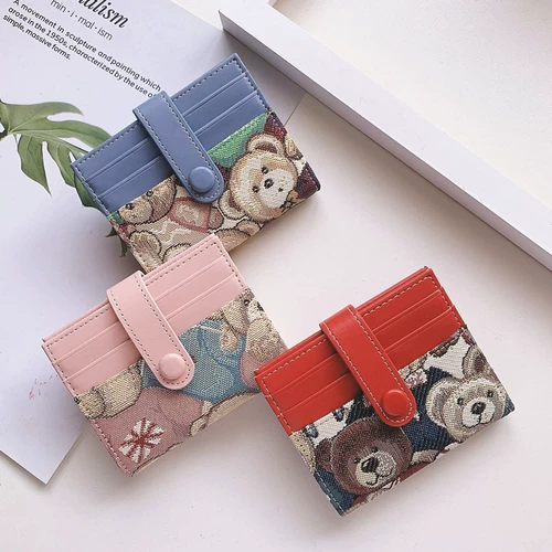 Картхолдер, маленькая ультратонкая милая складная изысканная сумка через плечо для водительских прав, с медвежатами, в корейском стиле