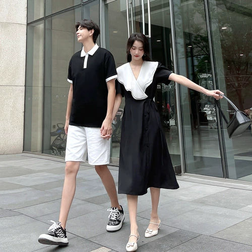 Расширенная летняя парная одежда для влюбленных, платье, длинная юбка, мини-юбка, изысканный стиль, в корейском стиле, короткий рукав