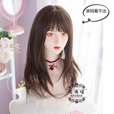 taobao agent Naturally, the whole daily wig, long curly curls, bangs matte high -temperature silk slightly straight high simulation big scalp