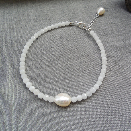 原创小清新简约天然珍珠白玉脚链女复古个性时尚足链装饰品配饰