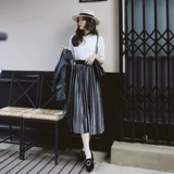 Приталенная бархатная длинная демисезонная длинная юбка, 2020, высокая талия, в корейском стиле, по фигуре, средней длины