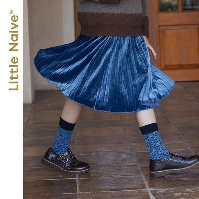 taobao agent Children's velvet demi-season pleated skirt teenage, long girl's skirt, A-line, mid length