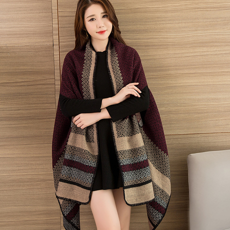 民族风空调秋季披肩百搭披风加厚围巾两用披巾女春秋冬季斗篷外套