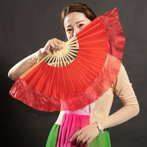 8 -INCH Real Silk Rongchang Fan Dancing Special's Special Dance Gangbang Yunnan Yunnan Flower Drum Fan Практика фаната Xiahong Fan