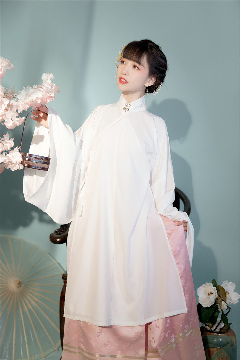 言兮亭汉服立领斜襟纯色长衫披风明制白菜汉服日常百搭春夏秋款女