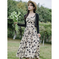 Платье-комбинация, черный кардиган, комплект