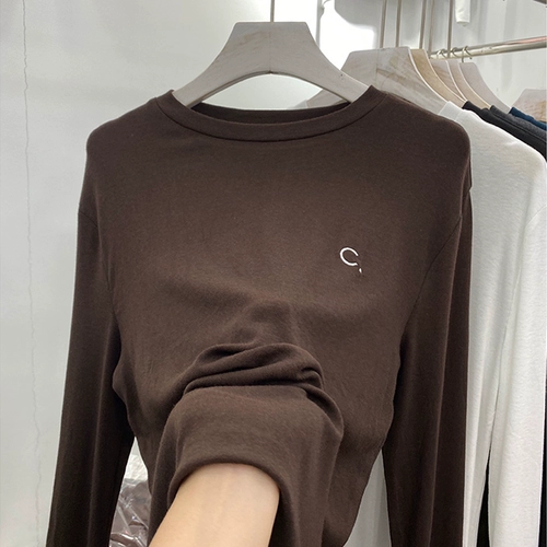 Осенний однотонный эластичный базовый приятный телу лонгслив, с вышивкой, оверсайз