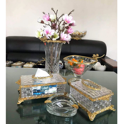 taobao agent American imported crystal with copper vase European high -end glass copper fruit plate luxury living room coffee table soft decoration