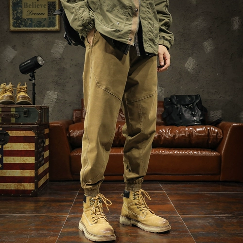 Хаки осенние хлопковые штаны для отдыха, европейский стиль, оверсайз