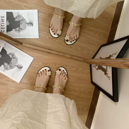 Цепь, летние сандалии, обувь, слайдеры из жемчуга, тапочки, в цветочек