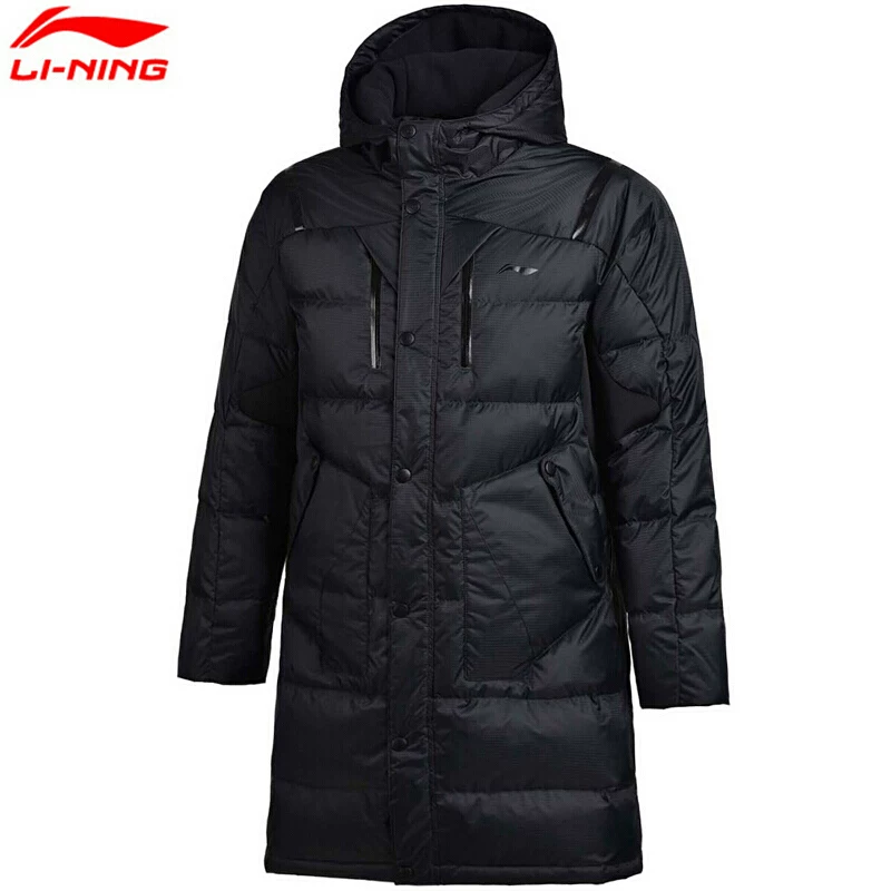 Li Ning, бархатный оранжево-черный пуховик для отдыха с капюшоном, средней длины, утка пух