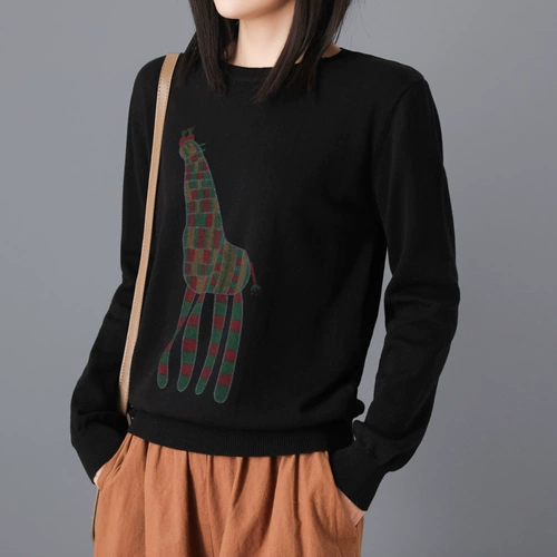 Осенний хлопковый трикотажный свитер, шарф, универсальный топ, коллекция 2021, круглый воротник, длинный рукав