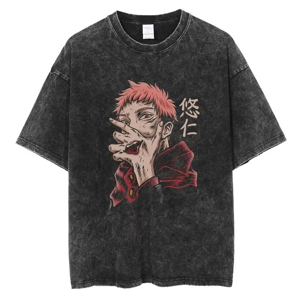 Аниме jujutsu kaisen футболка винтажная стиранная футболка Gojo Sat