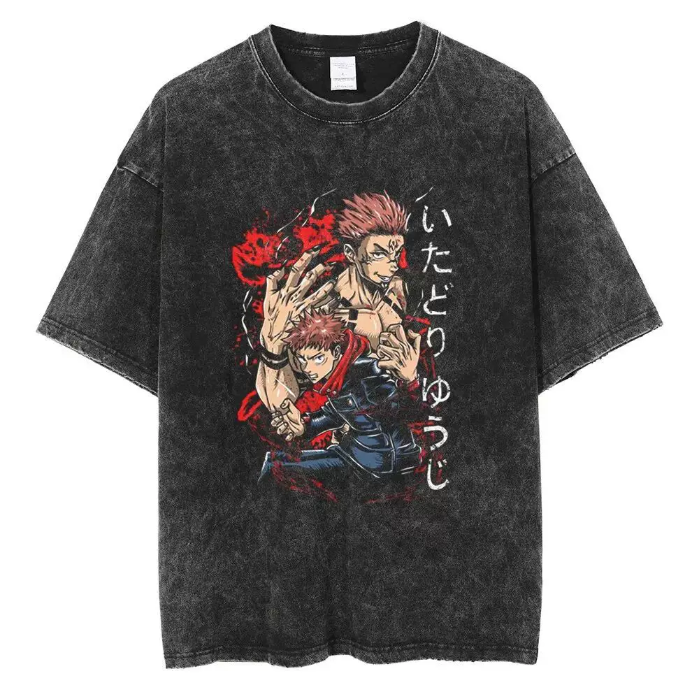 Аниме jujutsu kaisen футболка винтажная стиранная футболка Gojo Sat