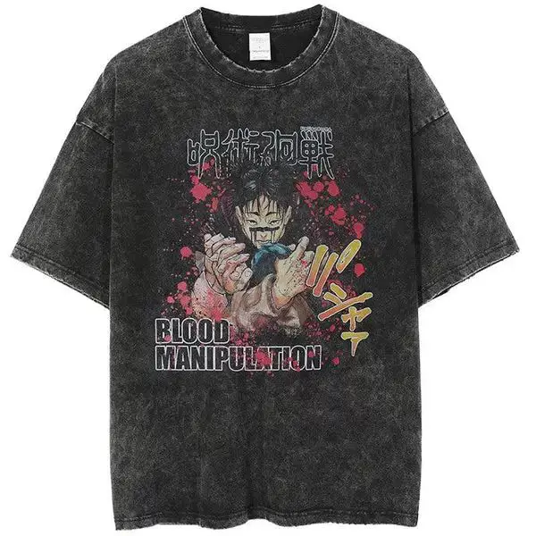 Аниме jujutsu kaisen футболка винтажная стиранная футболка Gojo Sat