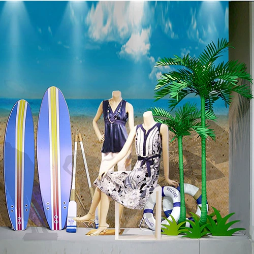 Средиземноморский стиль летний пляжный лодка руль, якорь жизни, серфинг доска кокосовое дерево сеть красная красавица