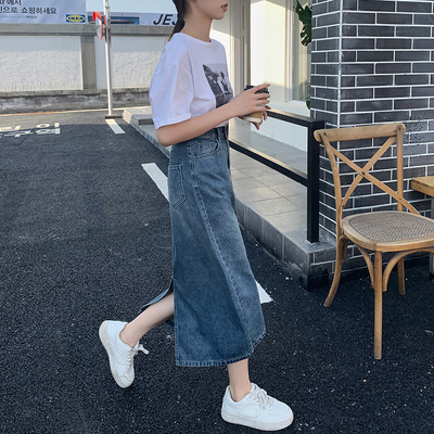 taobao agent Long summer retro denim skirt, mid-length, A-line, high waist