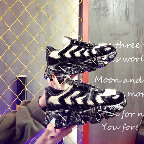 Удерживающая тепло флисовая повседневная обувь на платформе, 2020, осенняя, популярно в интернете