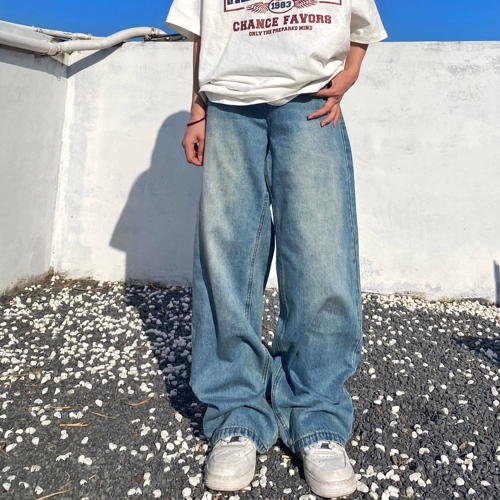 Tide, ретро джинсы, штаны, свободный прямой крой, в американском стиле