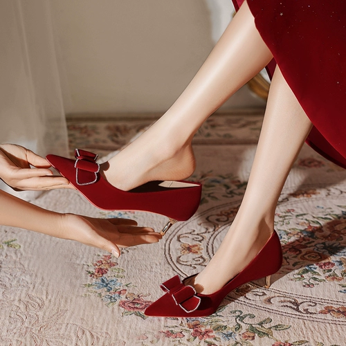 Красные свадебные туфли, обувь для невесты с бантиком на высоком каблуке для беременных, коллекция 2023, большой размер