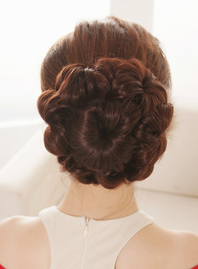 假发包发苞头丸子头发圈盘发髻花苞头哑光蓬松卷短女新娘装进口丝