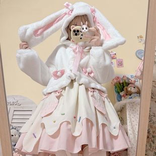 Genuine cute down jacket for elementary school students with hood, Lolita style