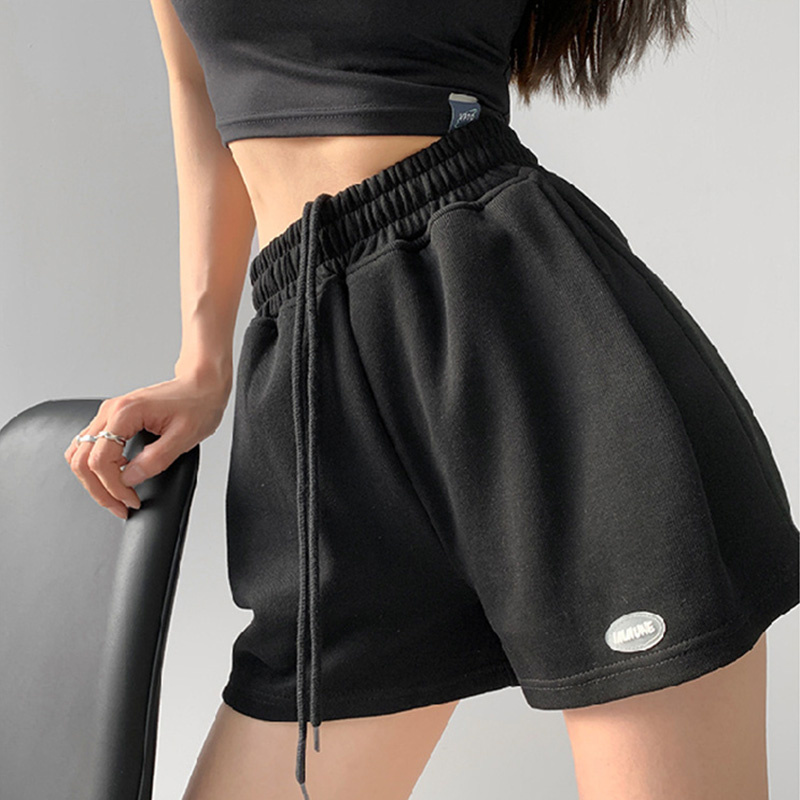 BlackShow thin motion shorts female summer Wear out Solid color Broad legs easy ins leisure time Hot pants High waist run At home Pyjamas