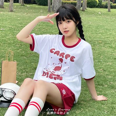 taobao agent Genuine cute motorcycle, short sleeve T-shirt, set, Japanese school skirt