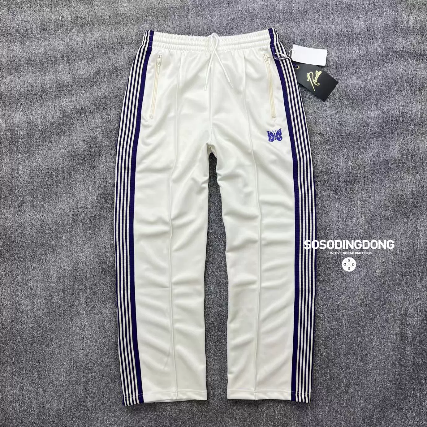 現貨NEEDLES x JS別注NARROW TRACKPANTS 蝴蝶刺繡休閒運動褲-Taobao