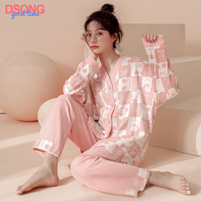 taobao agent Autumn pijama, summer uniform, plus size, long sleeve, can be worn over clothes