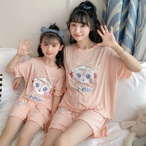 Летняя тонкая пижама, шелковый комплект, семейный стиль, короткий рукав, 2022