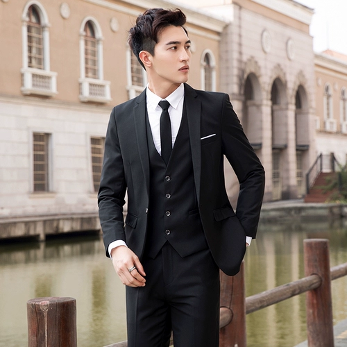 Мужской комплект, пиджак классического кроя, свадебное платье, 3 предмета, в корейском стиле