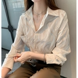 Halo Light Chiffon Room, большой размер слегка толстый MM Spring Женский дизайнерский художественный стек ощущения в ношениях рубашек