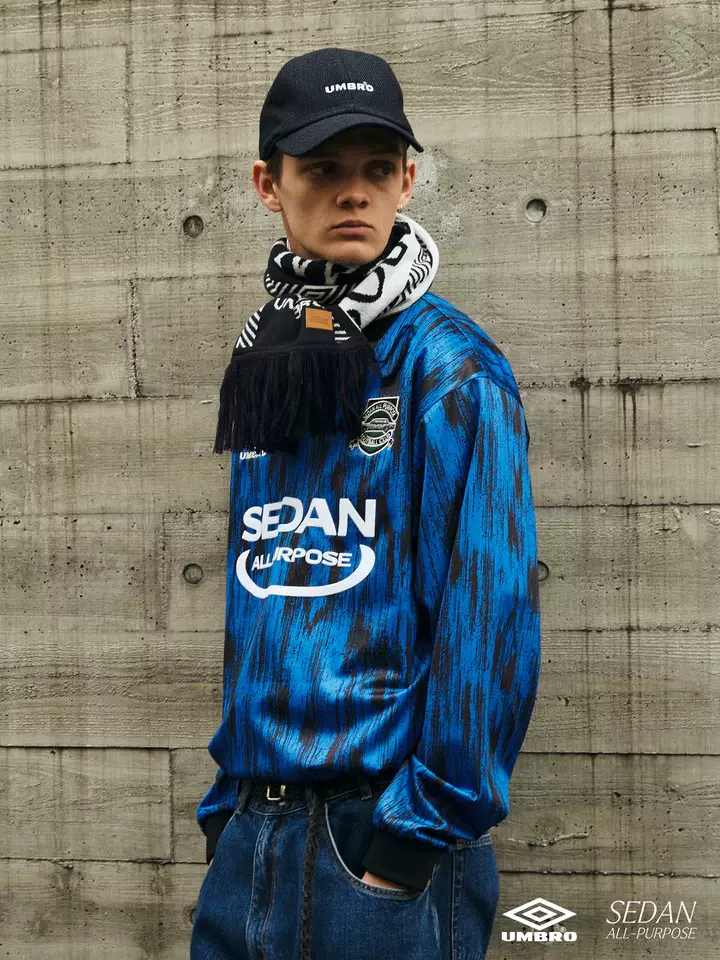 國倉SEDAN x UMBRO GAME SHIRT 23AW聯名格子刺繡足球運動長袖T恤-Taobao