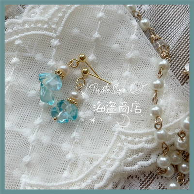 taobao agent Blue earrings, fresh universal brand silver needle