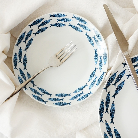 陶瓷餐具花纹鱼创意圆形盘餐盘平盘酒店早餐盘西餐盘意面盘牛排盘
