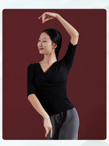 Классический танец современный этнический танцевальный платье для пряжи кросс -рифма практиковать одежду Женская средняя рукава базовая тренировка короткая топ -лето