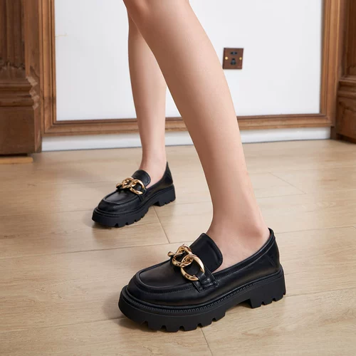 卓诗尼厚底乐福鞋女2022新款英伦风小皮鞋女百搭学院风一脚蹬单鞋