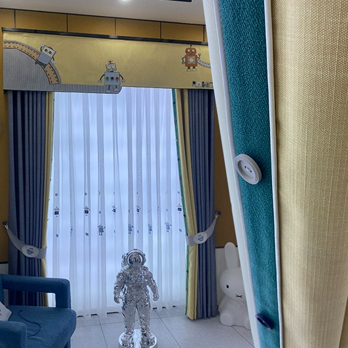 Милый двухцветный детский желтый робот, штора для мальчиков и девочек, ткань для полировки для спальни