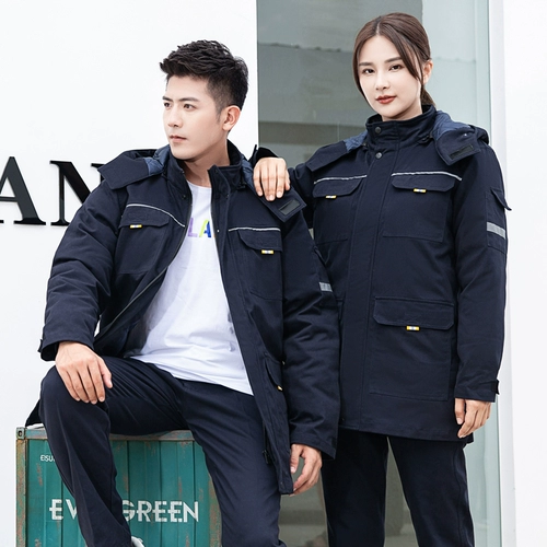 Зимний комплект для работы, длинный пуховик с пухом, хлопковая куртка, средней длины