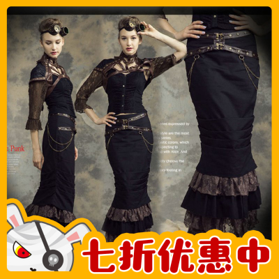 taobao agent O Jill O steampunk metal belt buckle chain multi-level slim skirt steampunk SP145 black