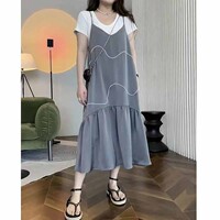 Jinggu pet pink fat mm irregular curve splicing fishtail suspender dress women's summer plus size temperament slimming long skirt