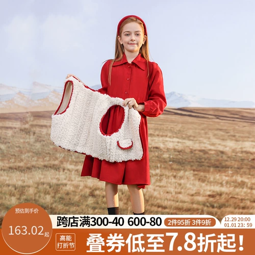 Весеннее платье, детская юбка, красный утепленный комплект, коллекция 2023, в западном стиле, детская одежда