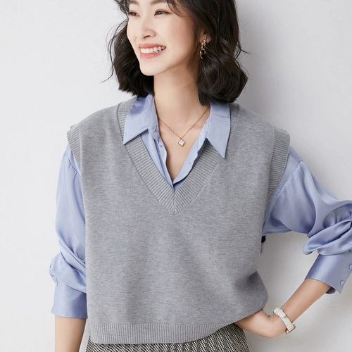 Весенний свитер, короткая майка топ, трикотажный милый брендовый жилет, коллекция 2021