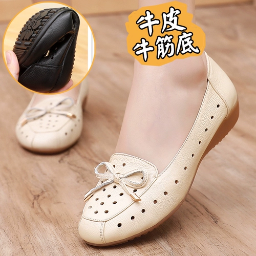 Нескользящая летняя спортивная обувь, туфли для кожаной обуви для матери, из натуральной кожи, мягкая подошва