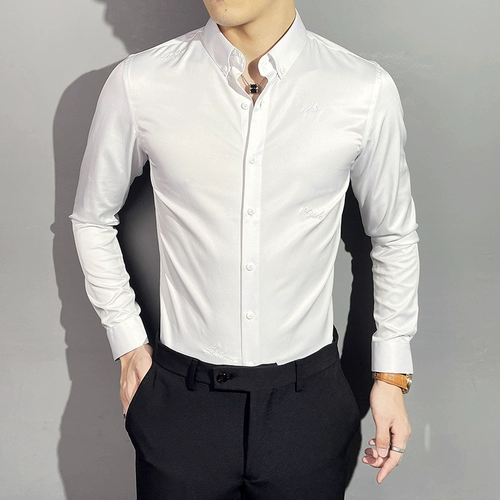 Демисезонная трендовая эластичная рубашка для отдыха, с вышивкой, в корейском стиле