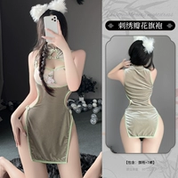 Зеленое ципао, штаны, с вышивкой